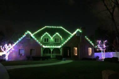A house with LED commercial Grade C9 Red and Green Christmas Lights